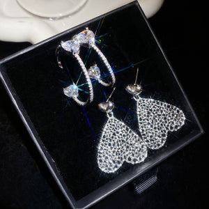 Copper Rhinestone Heart Hollow Pendant Drop Earrings Minimalist Luxury Stud Style