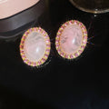 Pink Oval Acrylic Stud Earrings With Silver Posts, French Vintage Elegant Geometric Jewelry view 4