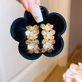 French Vintage Flower Rhinestone Copper Stud Earrings For Women Light Luxury OL Style view 3