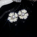 Elegant Large Flower Zircon Faux Pearl Stud Earrings For Women Fashion OL Jewelry view 4
