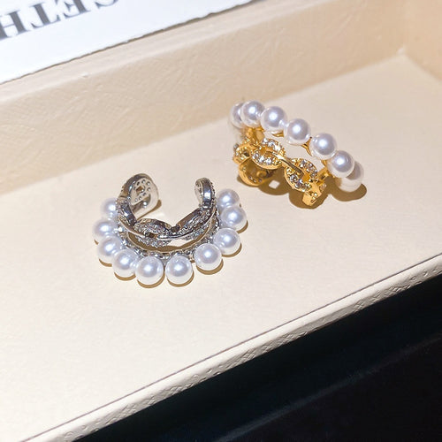 2026 New Zircon Faux Pearl C-Shaped Clip-on Earrings For Women, Light Luxury Oval Ear Cuffs