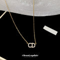 14K Gold Plated Copper Full Rhinestone Letter Necklace Old Money Geometric Collarbone Chain view 4