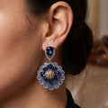 Luxury Vintage Blue Zircon Rhinestone Flower Teardrop Dangle Tassel Silver Needle Stud Earrings view 2