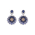 Luxury Vintage Blue Zircon Rhinestone Flower Teardrop Dangle Tassel Silver Needle Stud Earrings view 5