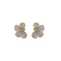 Elegant Vintage French Pink Enamel Flower Studs With Rhinestone Accents And Silver Needle Earrings view 5