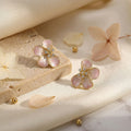 Elegant Vintage French Pink Enamel Flower Studs With Rhinestone Accents And Silver Needle Earrings view 3