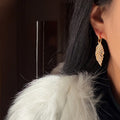 Vintage Luxury Copper Leaf Feather Rhinestone Statement Earrings view 2