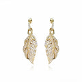 Vintage Luxury Copper Leaf Feather Rhinestone Statement Earrings view 5