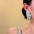 Blue Resin Beaded Flower Tassel Drop Earrings, Sweet Vacation Beach Style Jewelry view 3