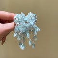 Blue Resin Beaded Flower Tassel Drop Earrings, Sweet Vacation Beach Style Jewelry view 2