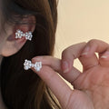 Sweet Bow Pearl Micro Pave Copper Clip-on Earrings No Piercing Ear Cuff Jewelry view 1