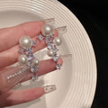 Light Luxury Geometric Zircon Pendant Faux Pearl Clip-on Earrings for Women view 1