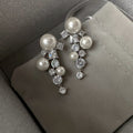 Light Luxury Geometric Zircon Pendant Faux Pearl Clip-on Earrings for Women view 3