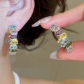 2026 Colorful Sugar Cube Zircon Copper Stud Earrings Geometric Oval Light Luxury Summer Sweet Cool view 2
