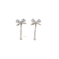 Korean Japanese Sweet Bow Tassel Teardrop Copper Drop Earrings Fashion Stud Style view 5