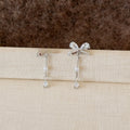 Korean Japanese Sweet Bow Tassel Teardrop Copper Drop Earrings Fashion Stud Style view 2