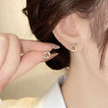 18K Gold Plated Copper Square Zircon Stud Earrings With Silver Pins Minimalist Luxury Style view 4