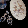 Copper Teardrop Tassel Drop Earrings With Rhinestone Geometric Luxury Formal Style view 2
