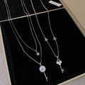 Copper Zircon Iris Flower Key Pendant Necklace, Old Money Light Luxury Clavicle Choker view 2