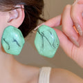 Marbled Resin Round Stud Earrings For Women European Vintage Light Luxury Geometric Design view 4