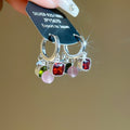 French Elegant Square Crystal Cat Eye Stone Earrings, Contrast Color New Chinese Geometric Design view 1