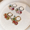 French Elegant Square Crystal Cat Eye Stone Earrings, Contrast Color New Chinese Geometric Design view 3