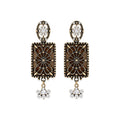 Vintage Alloy Rhinestone Square Stud Earrings With Silver Pins Retro Palace Style view 5