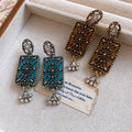 Vintage Alloy Rhinestone Square Stud Earrings With Silver Pins Retro Palace Style view 4