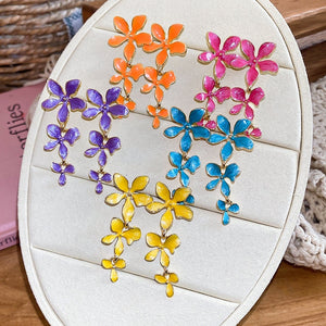 Alloy Enamel Flower Tassel Drop Earrings With Silver Pins, Sweet Pastoral Playful Style