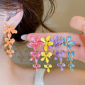 Alloy Enamel Flower Tassel Drop Earrings With Silver Pins, Sweet Pastoral Playful Style view 2