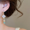 Vintage Agate Flower Tassel Drop Earrings With Rhinestone Accents, New Chinese Style view 4