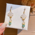 Vintage Agate Flower Tassel Drop Earrings With Rhinestone Accents, New Chinese Style view 1