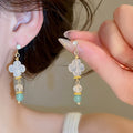 Vintage Agate Flower Tassel Drop Earrings With Rhinestone Accents, New Chinese Style view 2
