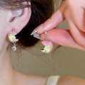 Cute Asymmetric Apple Stud Earrings With Enamel Drip Zircon Copper Fruit Design view 2