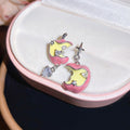 Cute Asymmetric Apple Stud Earrings With Enamel Drip Zircon Copper Fruit Design view 3