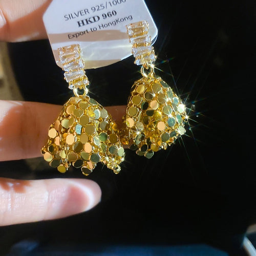 Copper Zircon Fishtail Sequin Stud Earrings For Women Geometric Light Luxury Style