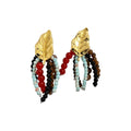 Vintage Gold Leaf Stone Beaded Tassel Stud Earrings Ethnic Bohemian Geometric Jewelry view 5