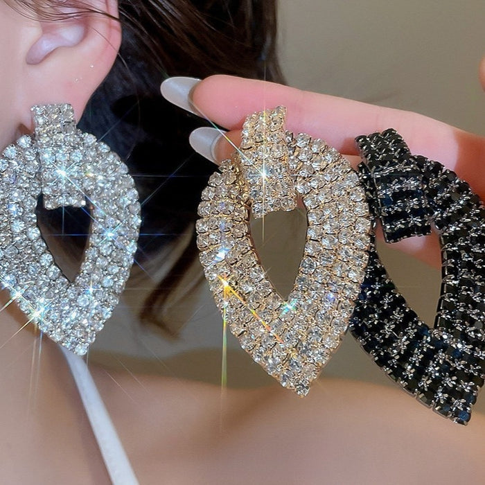 Luxury Teardrop Copper Stud Earrings With Silver Posts And Full Rhinestone Pave Design