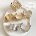 European American Statement Wide Iron Metal Bangle, Round High End Niche Design Bracelet view 4