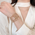 European American Statement Wide Iron Metal Bangle, Round High End Niche Design Bracelet view 3