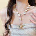 Vacation Style Ceramic Star Beaded Turquoise Pearl Heart Choker Necklace Vintage Statement Jewelry view 4