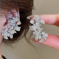 18K Gold Plated Copper Zircon Butterfly Clip-on Earrings, Elegant Face-Slimming Dangle Style view 3