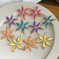 Alloy Silver Needle Rhinestone Enamel Flower Stud Earrings For Women Minimalist Sweet Style view 2