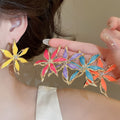 Alloy Silver Needle Rhinestone Enamel Flower Stud Earrings For Women Minimalist Sweet Style view 1