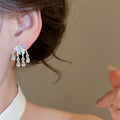 Alloy Enamel Flower Stud Earrings With Rhinestone Accents Light Luxury OL Style view 3