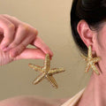 Gold Alloy Starfish Stud Earrings For Women Beach Vacation European Style Light Luxury Jewelry view 1