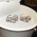 14K Gold Plated Copper Wheat Ear Open Ring With Zircon Elegant Court Style Women's Jewelry view 4