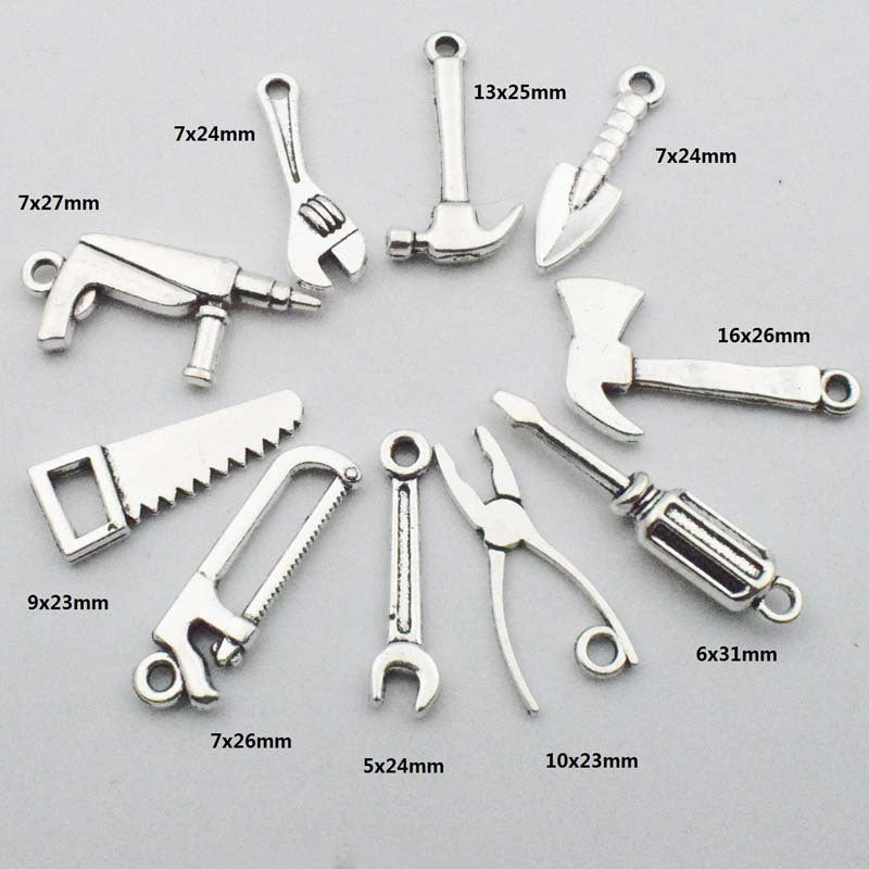 Iron Screwdriver Wrench Axe Saw Tool Charm Pendants for DIY Miniature Jewelry Making