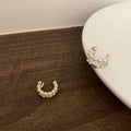 French Double Layer Faux Pearl Clip-on Earrings, Elegant Vintage Round Geometric Ear Cuffs view 4