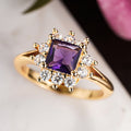 French Sunflower Ring With Faux Amethyst And Zircon Inlay, Elegant Temperament Jewelry view 3